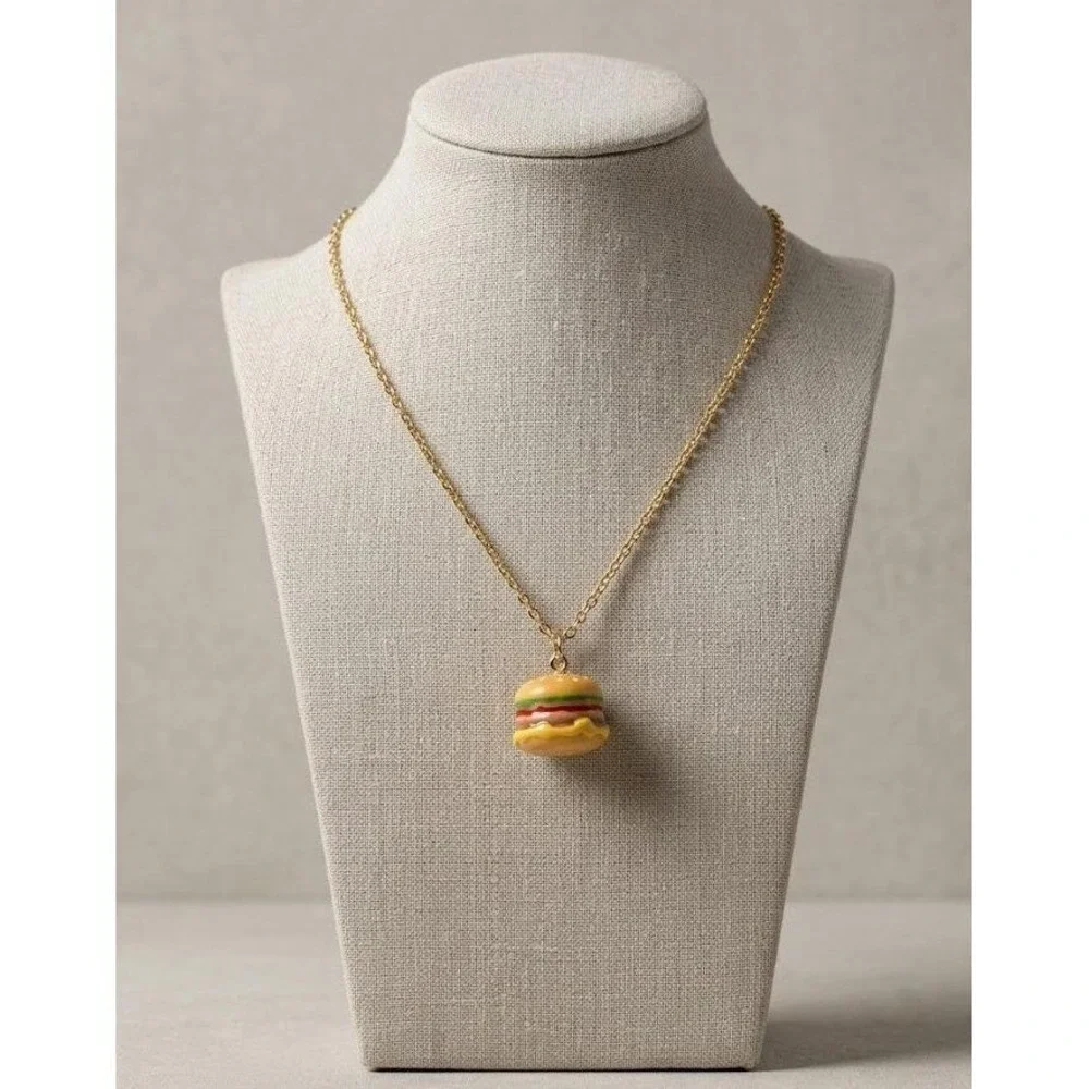 Burger Necklace Gold Toned Stainless‎ Steel 24